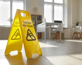 Wet floor sign in an office