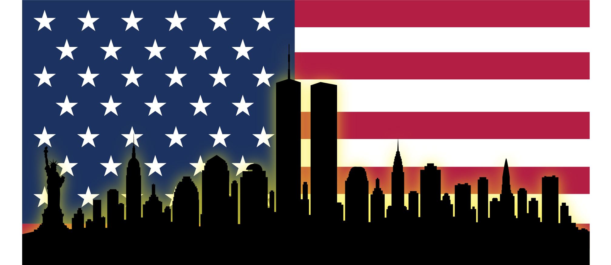 New York skyline in front of American flag - Where were you on 9/11